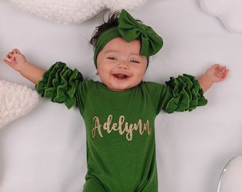 Newborn Girl Coming Home Outfit, Baby Shower Gift, Baby girl coming home outfit, Newborn coming home outfit, Green Newborn girl outfit