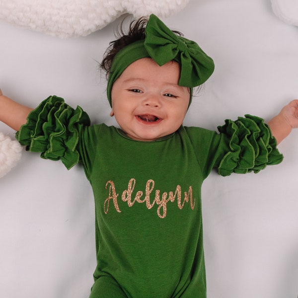 Newborn Girl Coming Home Outfit, Baby Shower Gift, Baby girl coming home outfit, Newborn coming home outfit, Green Newborn girl outfit