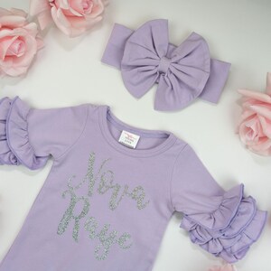 Baby Girl Coming Home Outfit, Newborn Girl Gown, Baby Girl Gown, Baby Shower Gift, Purple Newborn Romper, Lavender romper image 6