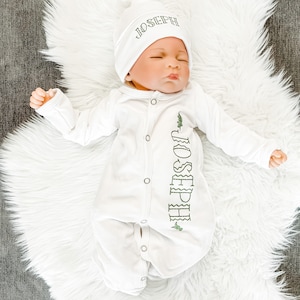 Baby boy coming home outfit, Dinosaur newborn coming home outfit, newborn boy outfit, monogrammed footie, baby shower gift, newborn photos,