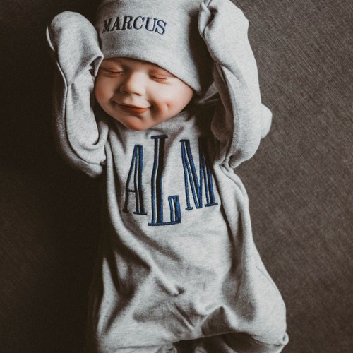 Newborn Boy Coming Home Outfit Monogram Romper Footie With Etsy