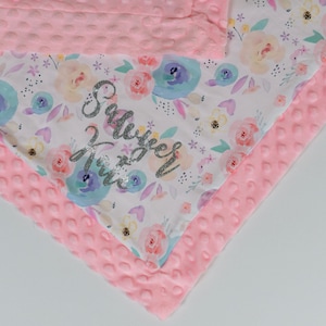 Cobertor minky personalizado em aquarela para bebê recém-nascido, cobertor para chá de bebê, presente para carrinho de bebê, cobertor infantil rosa, cobertor para meninas