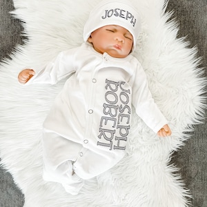 Baby boy coming home outfit, newborn coming home outfit, newborn boy outfit, monogrammed footie, baby shower gift, newborn photos, blue boy