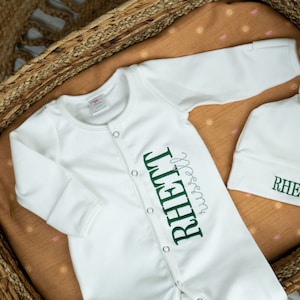 Baby boy coming home outfit, newborn coming home outfit, newborn boy outfit, monogrammed footie, baby shower gift, newborn photos, green boy