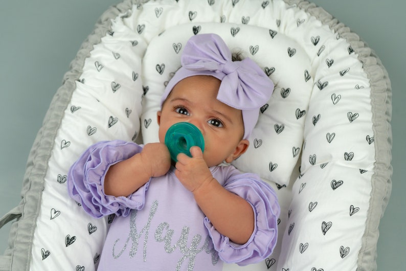 Baby Girl Coming Home Outfit, Newborn Girl Gown, Baby Girl Gown, Baby Shower Gift, Purple Newborn Romper, Lavender romper image 9