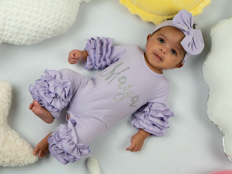 Baby Girl Coming Home Outfit, Newborn Girl Gown, Baby Girl Gown, Baby Shower Gift, Purple Newborn Romper, Lavender romper image 4