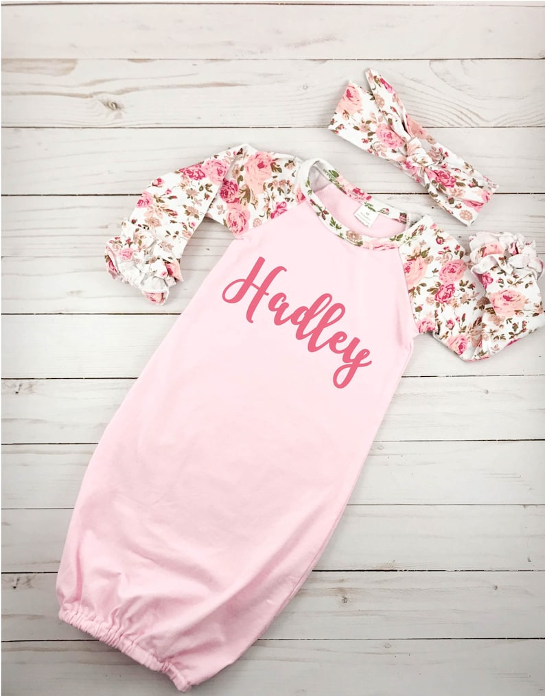 Baby Girl Clothes Newborn Girl Outfit Personalized Baby Girl Coming Home Outfit Floral Organic Floral Outfit Monogramed Outfit
