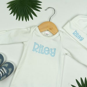 Baby blue boy coming home outfit, newborn coming home outfit, newborn boy outfit, monogrammed footie, baby shower gift, newborn photo