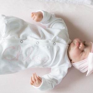 Baby girl coming home outfit, newborn coming home outfit, newborn boy outfit, monogrammed footie, baby shower gift, newborn cursive outfit