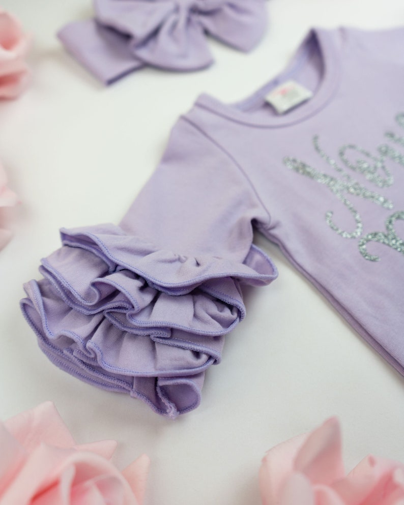 Baby Girl Coming Home Outfit, Newborn Girl Gown, Baby Girl Gown, Baby Shower Gift, Purple Newborn Romper, Lavender romper image 7