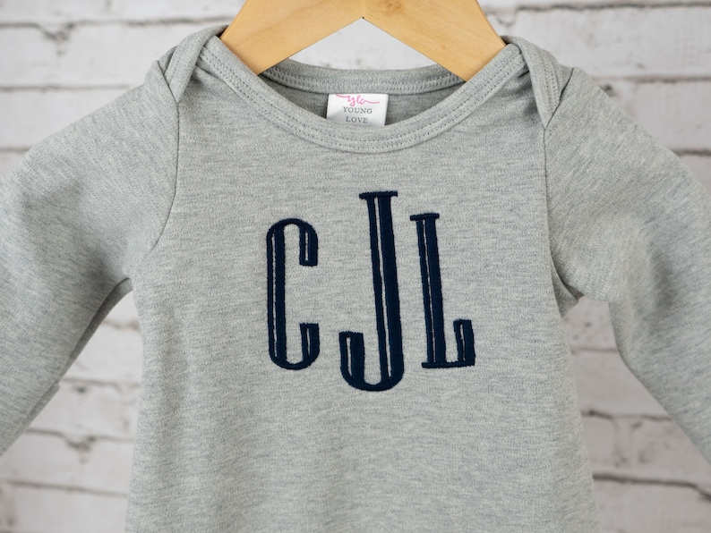 Baby boy coming home outfit, newborn boy outfit, monogrammed footie, baby shower gift, newborn photos, gray romper image 9