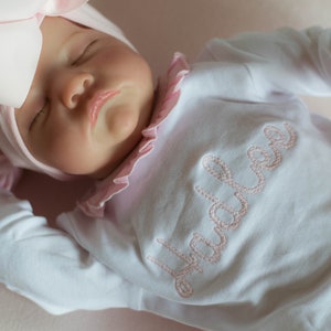 Baby girl coming home outfit, newborn coming home outfit, newborn girl outfit, monogrammed footie, baby shower gift, newborn photos, pink