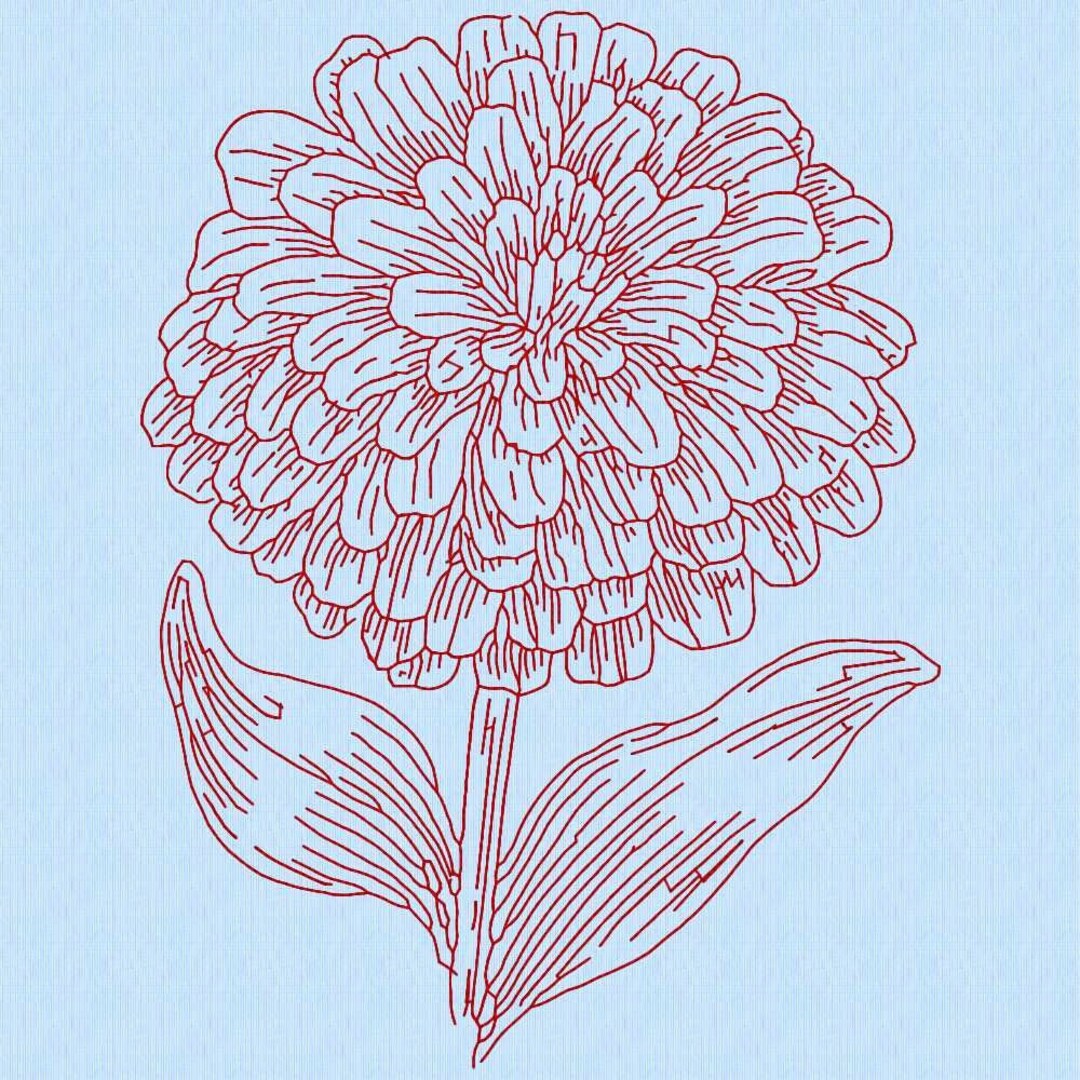Flower 10 Zinnia Redwork Machine Embroidery Design in 10 Sizes and 12 Formats Etsy