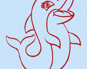 Dolphin 2 Redwork Machine Embroidery Design in 11 sizes and 12 formats