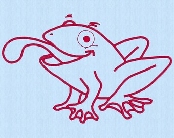 Frog 1 Redwork Machine Embroidery Design in 11 sizes and 12 formats