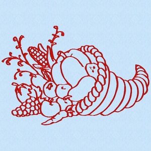 Cornucopia 1 Redwork Machine Embroidery Design in 15 sizes and 12 formats Digital Files