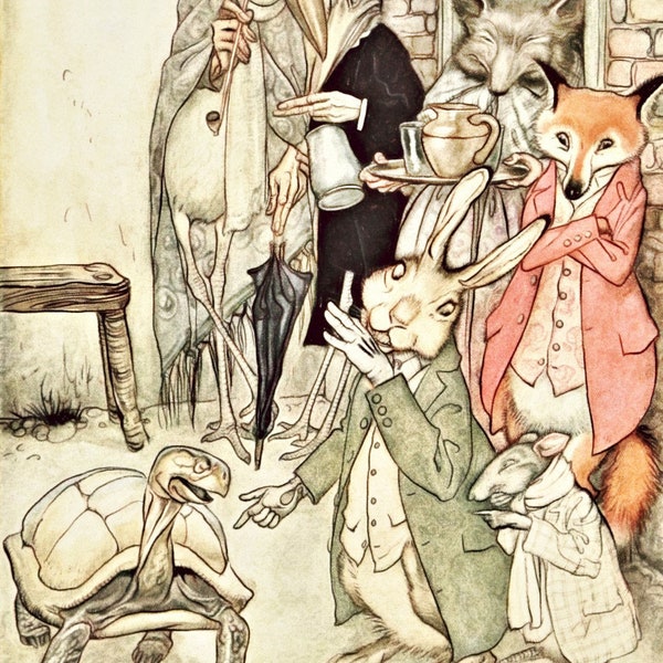 Aesop's Fables 2 ~ Arthur Rackham, Tortoise, Hare ~ 2 Counted Cross Stitch Patterns Color and BlkWht Symbols ~ PDF Download