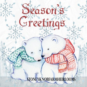 Christmas Season&#39;s Greetings Ice Bears ~ DIY 2 Cross Stitch Patterns One in Color and one in BlackWhite Symbols~Digital Download