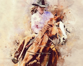 Rodeo Cowgirl Abstract ~ American West ~ Horses ~ DIY Cross Stitch Pattern in Color and BlackWhite Symbols ~ Instant Download