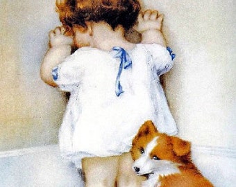 Filhote de Collie Menina ~ Bessie Gutman, Crianças ~ Faça Você Mesmo 2 Padrões de Ponto Cruz Coloridos e em Preto e Branco com Símbolos ~ Baixar