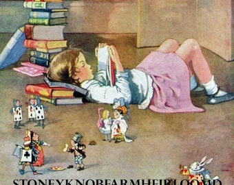 Reading Alice in Wonderland ~ Fairy Tales ~ DIY 2 Cross Stitch Patterns ~ Color and BlackWhite Symbols ~ PDF Download