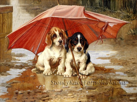 Beagle Puppies Under an Umbrella Dogs DIY 2 Cross Stitch Patterns Color and BlackWhite Symbols Digital Download