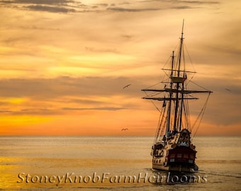 Golden Sunset Sailing Ship ~ Seascapes ~ DIY 2 Cross Stitch Patterns Color and BlackWhite Symbols ~ Download