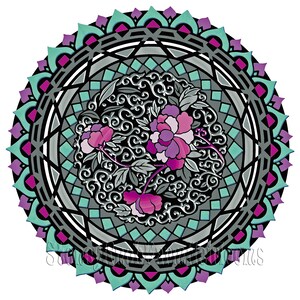 Mandala Design 2 ~ Modello artistico, spirituale ~ 2 Schemi punto croce fai da te Uno a colori e uno in simboli BlkWht ~ Download digitale