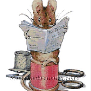 Tailor of Gloucester Mouse Beatrix Potter Cross Stitch Pattern in Color and in BlkWht Symbols Download