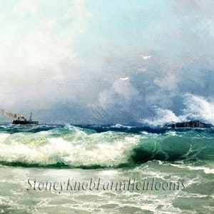 Rough Seas ~ Stormy, Ocean, Seascape ~ DIY Cross Stitch Pattern in Color and in BlackWhite Symbols ~ Instant Download