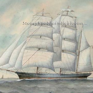 Englisches Klipper Schiff ~ Segelschiff, Seestücke, Ozean, Meer ~ DIY Kreuzstichmuster in Farbe und in schwarzweißen Symbolen ~ Instant Download