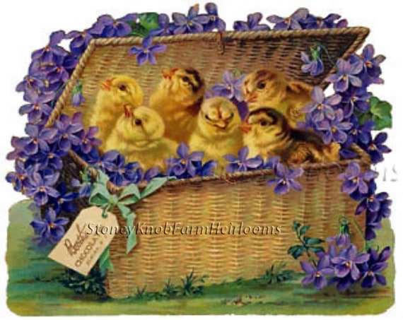 Digital Download Easter Chick Pulling Flower Cart ~ Vintage ~ 2 DIY Counted Cross Stitch Patterns One in Color One in BlkWht