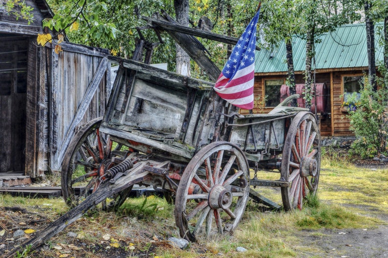 Old Rustic Wooden Wagon U.S. Flag Old Barn & Cabin DIY 2 | Etsy