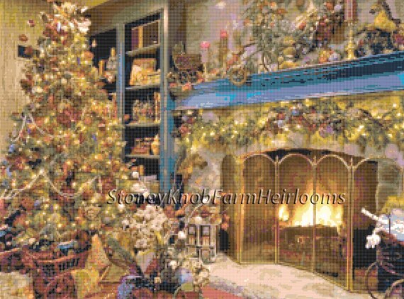 Cozy Fireplace Christmas Scene Christmas Tree DIY 2 Cross Stitch Patterns  Color and Blackwhite Symbols Download - Etsy