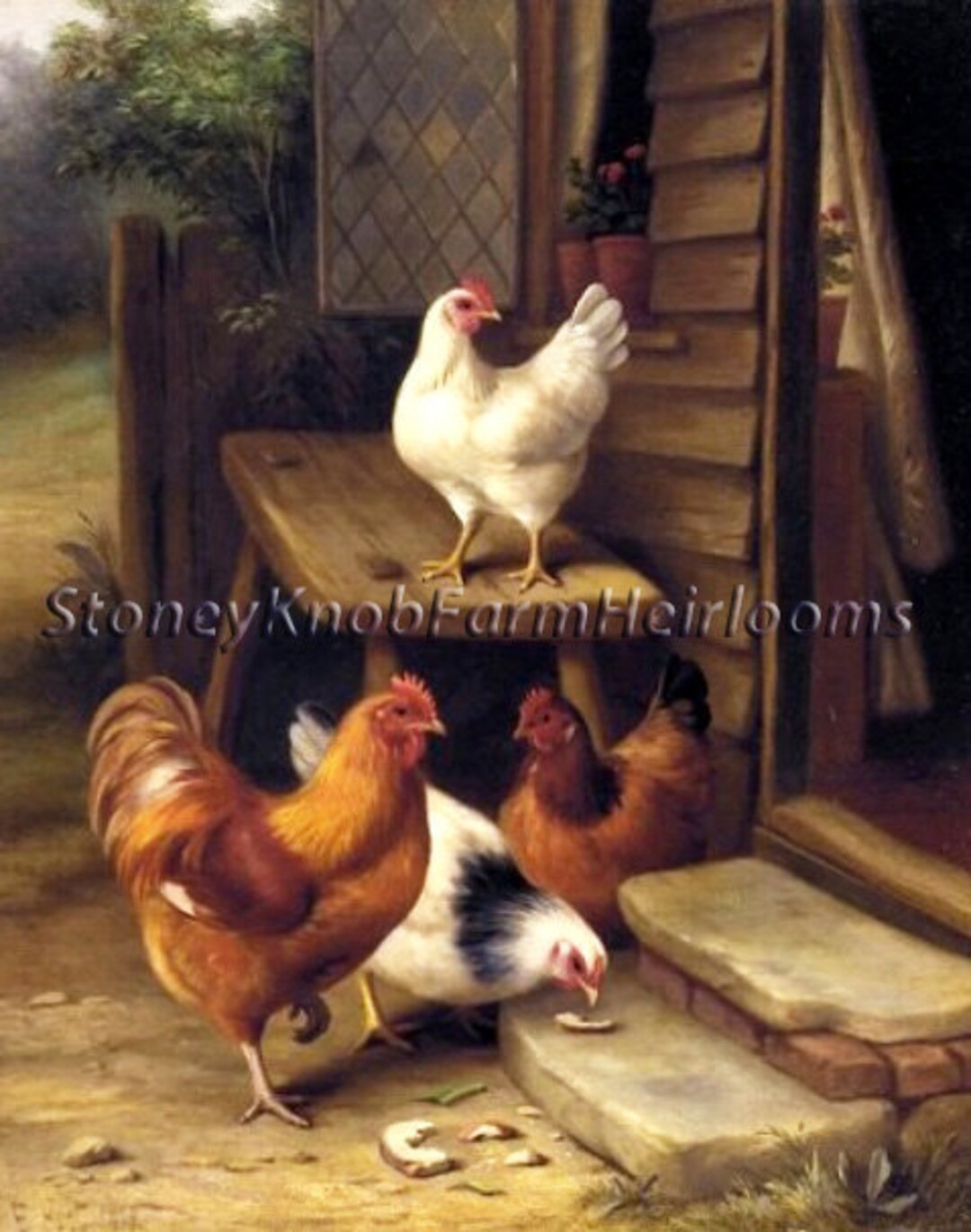 Chickens at the Back Porch ~ Edgar Hunt ~ DIY 2 Cross Stitch Patterns ...