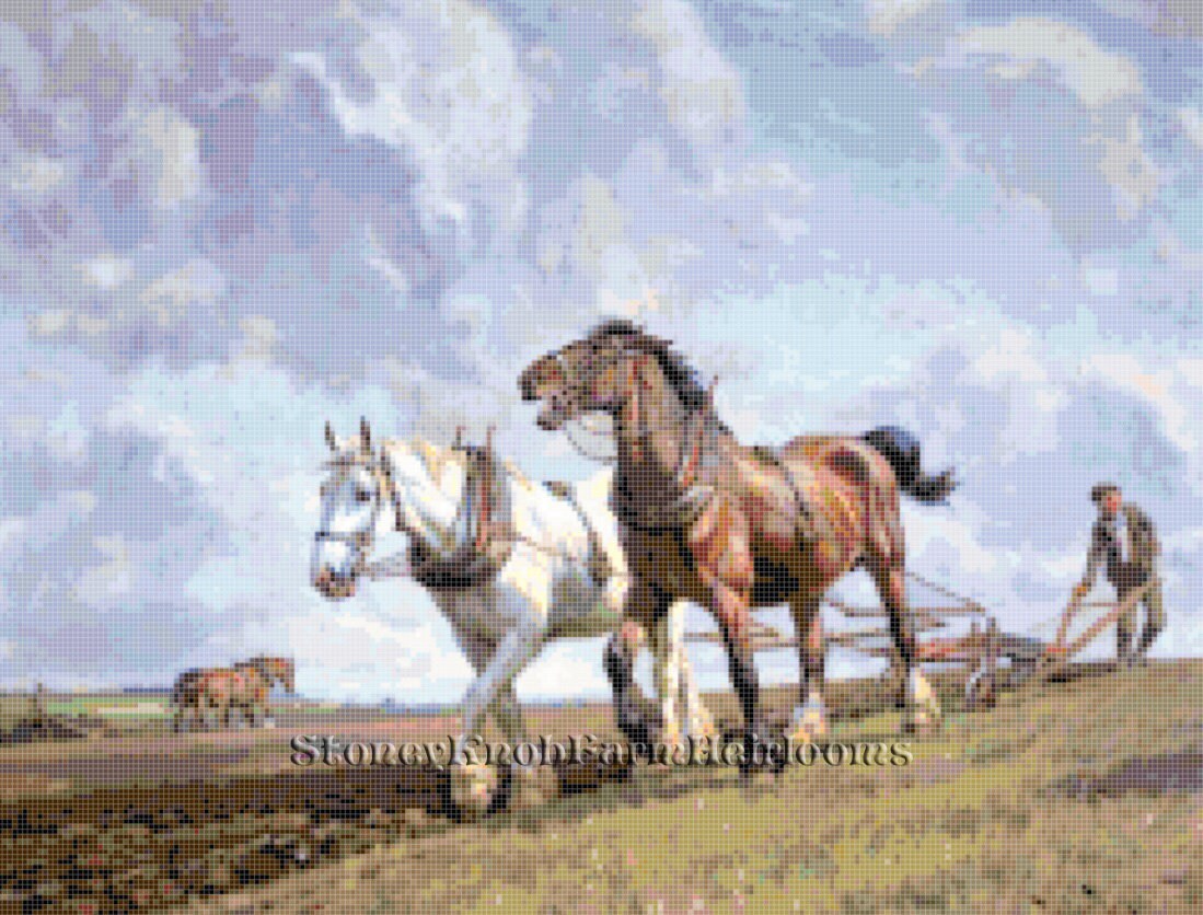 Ploughing the Fields ~ Horses ~ Wright Barker ~ DIY 2 Cross Stitch ...