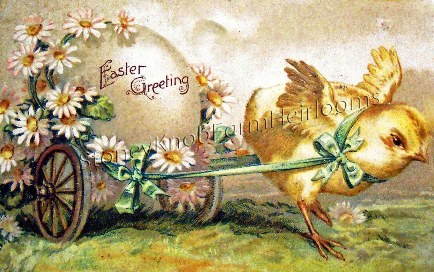 Digital Download Easter Chick Pulling Flower Cart ~ Vintage ~ 2 DIY Counted Cross Stitch Patterns One in Color One in BlkWht