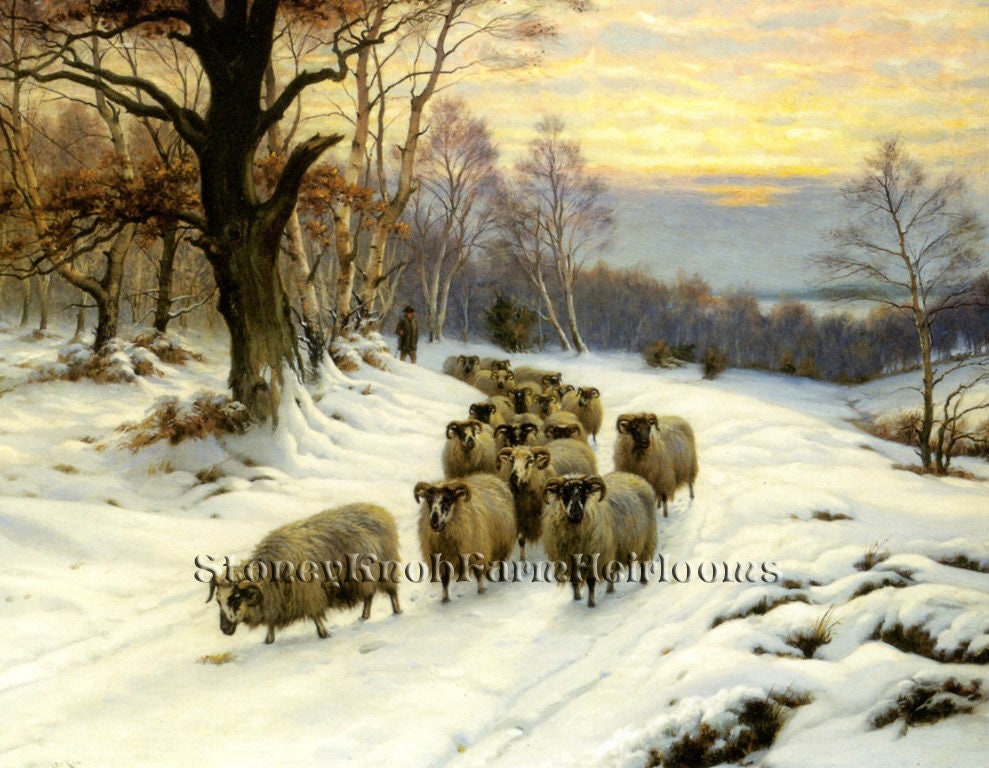 A Shepherd and His Flock Sheep, Winter, Landscapes DIY 2 Cross Stitch ...