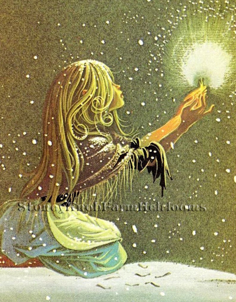 The Little Match Girl Vintage Fairy Tale Art Cross Stitch Pattern in