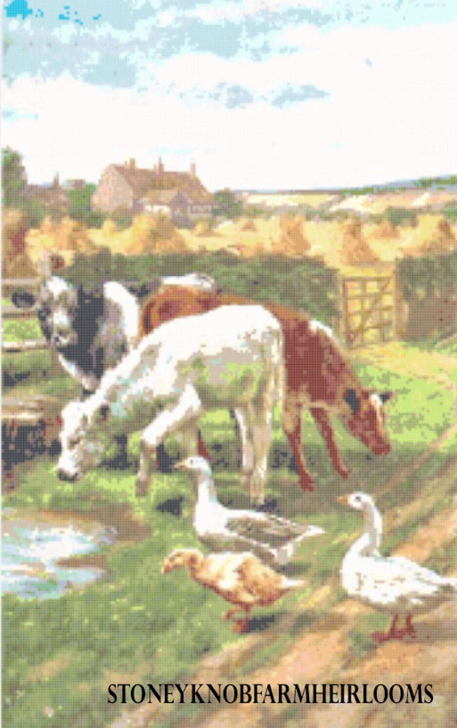 Cows and Geese ~ Farm Animals, Farm Pasture ~ DIY 2 Cross Stitch ...