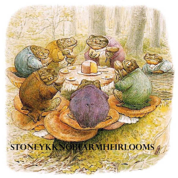 Toads Tea Party - Beatrix Potter - DIY Cross Stitch Patterns in Color and in BlackWhite Symbols - PDF Download