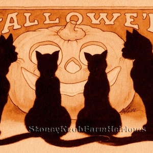 Black Cats, Pumpkin ~ Halloween ~ Cross Stitch Pattern in Color and BlkWht Symbols - Instant Download