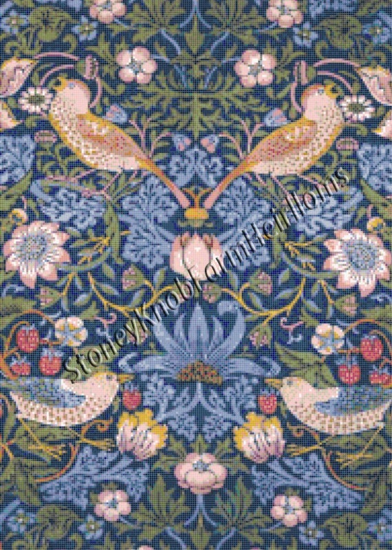 Strawberry Thief Closeup~william Morris Art Pattern~diy 2 Cross