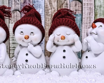 4 Little Snowmen ~ Christmas, Winter, Snow ~ 2 DIY Counted Cross Stitch Patterns One in Color One in BlkWht - Digital Download