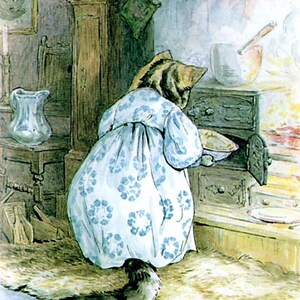 Beatrix Potter Ribby bakt een taart ~ Pie Patty Pan ~ DIY 2 Cross Stitch Patronen ~ Eén in kleur en één in zwart-witte symbolen ~ Digitale download
