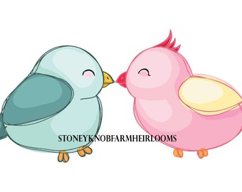 Lovebirds ~ Cute & Easy Counted Cross Stitch Pattern in Color and BlkWht Symbols ~ 2 PDF Download