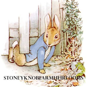May include: A brown rabbit wearing a blue jacket is hiding behind a white post. The rabbit has long ears and a white fluffy tail. The rabbit is looking to the right of the image. The background is a light brown color.