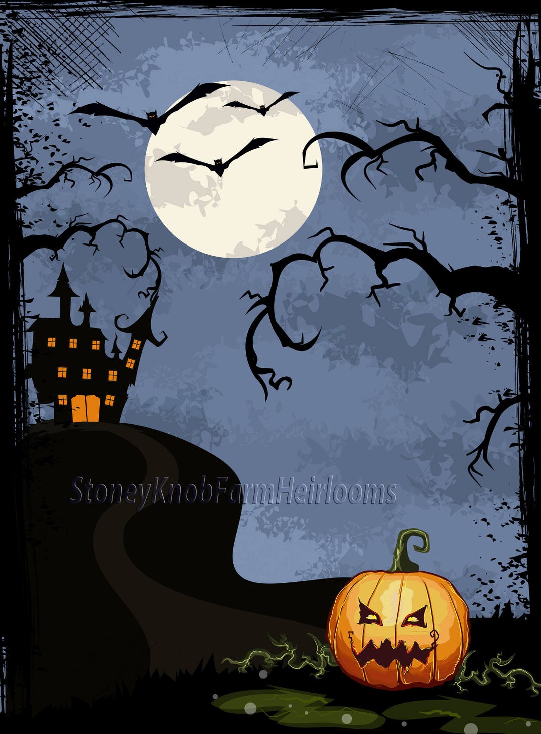Spooky Castle, Scary Pumpkin, Bats ~ Halloween ~ Cross Stitch Pattern ...