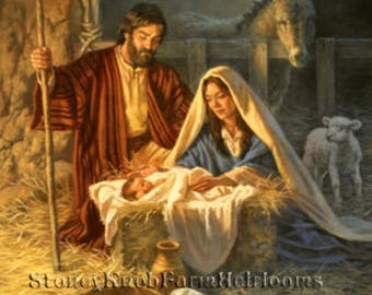 Baby Jesus in the Manger ~ The Nativity ~ Cross Stitch Pattern in BlkWht Symbols ~ PDF Download