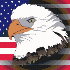 Weißkopfseeadler und Amerikanische Flagge ~ Patriotisch ~ DIY 2 Kreuzstichmuster Farbe und SchwarzWeiße Symbole ~ Download